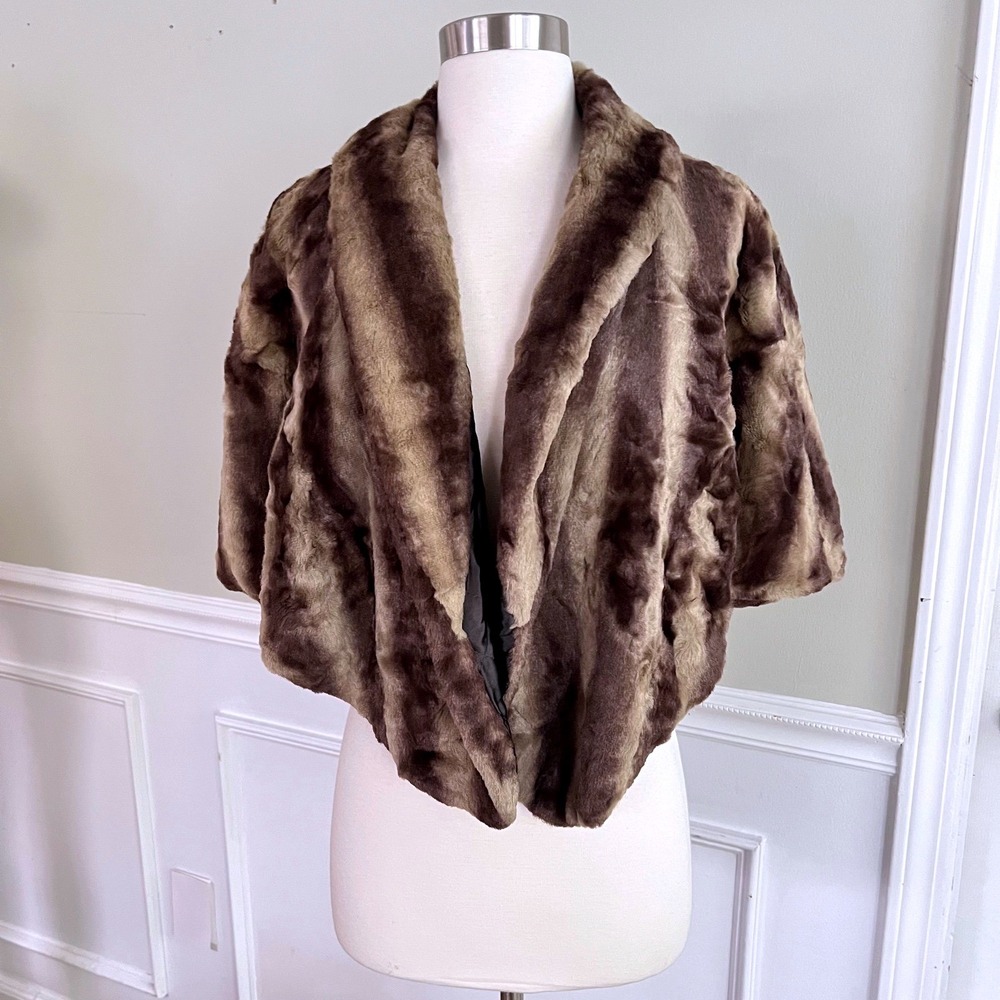Vintage Brown Faux Fur Cape Jacket - Women's